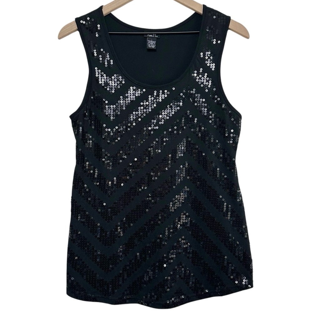 Rue21 Black Sequin Chevron Sleeveless Tank Top Women’s Large